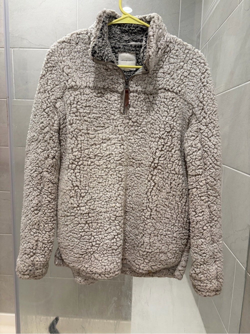 Thread & Supply Plush Sherpa Quarter-Zip Jacket - Light Gray